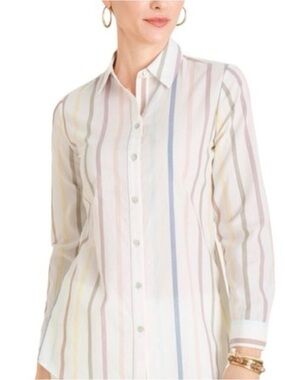 Chico's Pastel Multi-Striped Button-Up Shirt